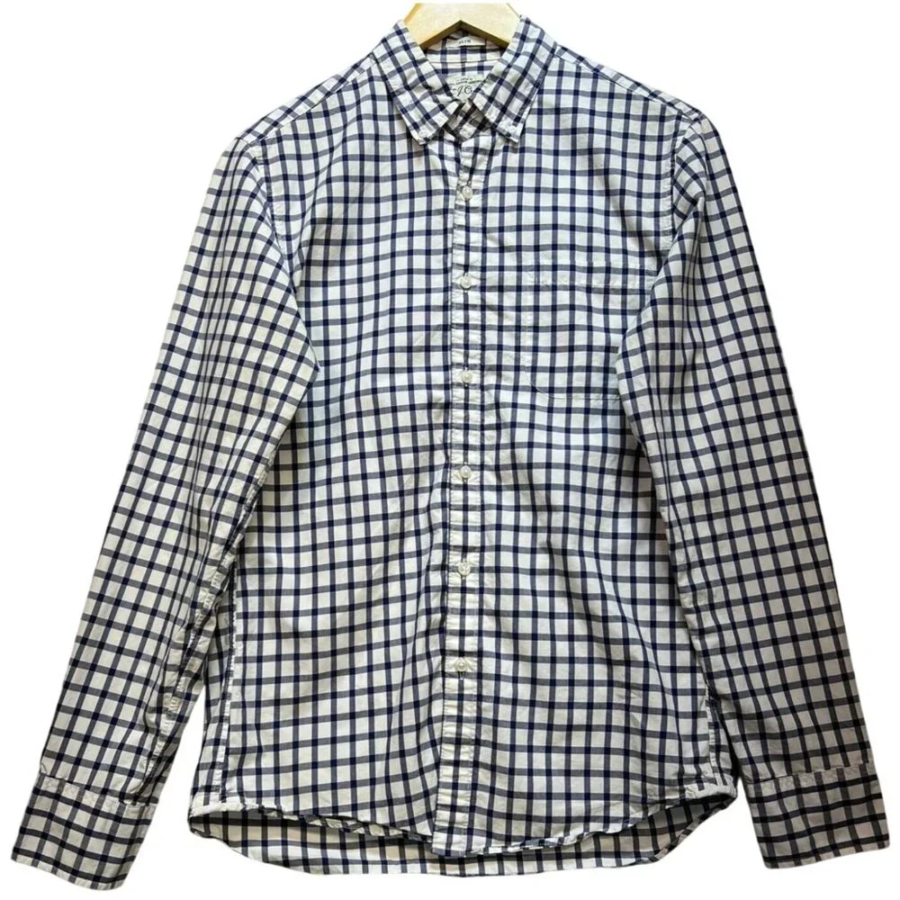 J. Crew Men's Slim Fit Button Down Shirt Long Sleeve Size S Navy White Check